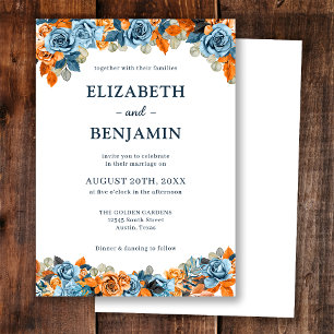 Convites Casamento Floral Elegante Azul Ferrugem Terracota