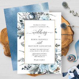 Convites Casamento Floral Elegante Azul, Marinho e Branco