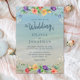 Convites Casamento Floral Elegante Beach Watercolor
