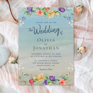 Convites Casamento Floral Elegante Beach Watercolor