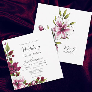 Convites Casamento Floral Elegante Berry Greenery Watercolo