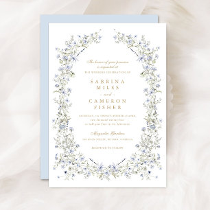 Convites Casamento Floral Elegante Blue Wreath Selvagens