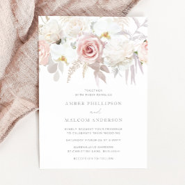 Convites Casamento Floral Elegante Blush e Branco