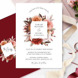 Convites Casamento Floral Elegante, Blush e Rosa