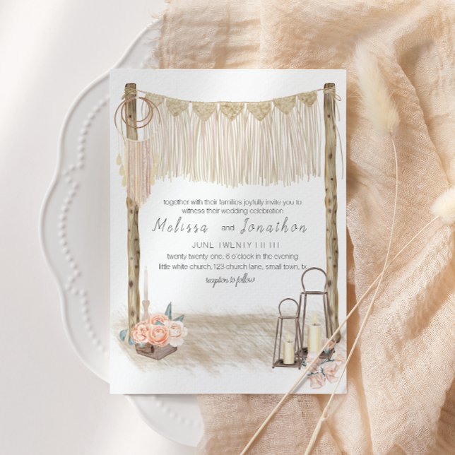 Convites Casamento Floral Elegante Boho Rosa Moderno (Criador carregado)