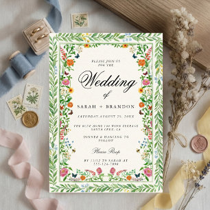 Convites Casamento Floral Elegante Bordadura Botânica Vinta