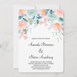 Convites Casamento Floral Elegante Bordadura Rosa e Verde