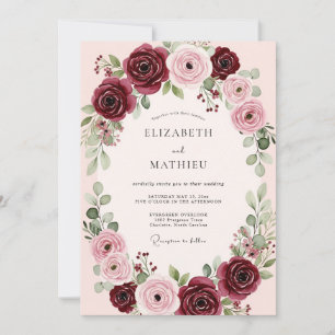 Convites Casamento Floral Elegante Borgonha