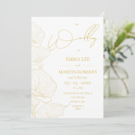 Convites Casamento Floral Elegante Branco e Dourado