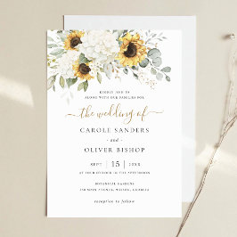 Convites Casamento Floral Elegante Branco Hydrangea Sunflow