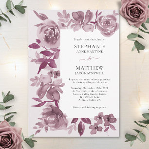 Convites Casamento Floral Elegante Burgundy Watercolor