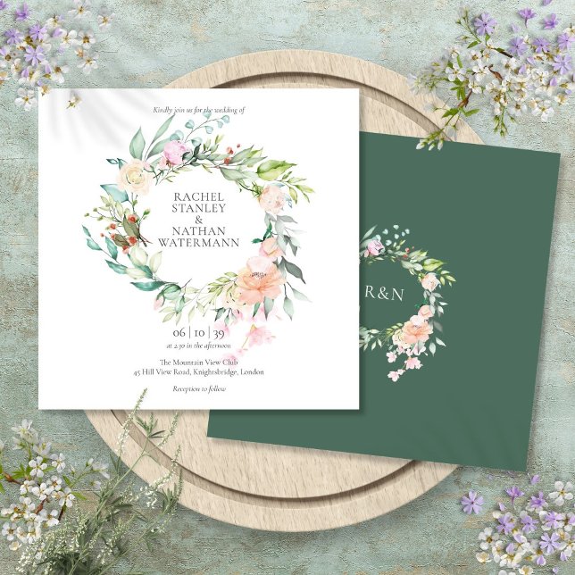 Convites Casamento Floral Elegante com Aquarela (Elegant Watercolor Greenery Floral Wedding Invitation)