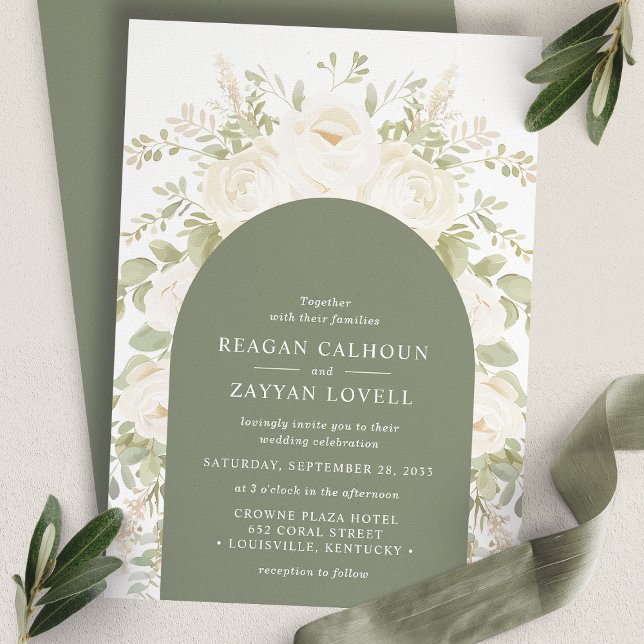 Convites Casamento Floral Elegante com Arco de Marfim e Sag (Criador carregado)