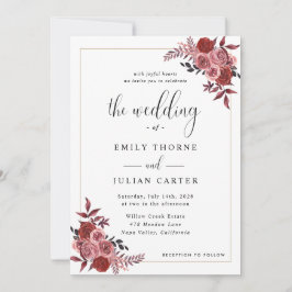 Convites Casamento Floral Elegante com Bege e Borgonha
