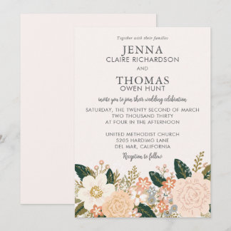 Convites Casamento Floral Elegante com Pastéis Suaves
