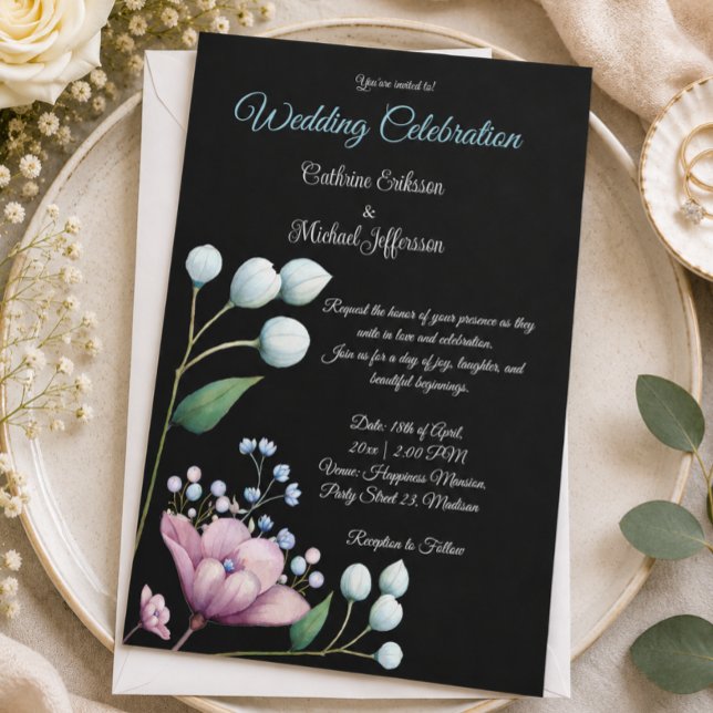 Convites Casamento Floral Elegante com Romance Botânico Sua (Criador carregado)