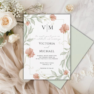 Convites Casamento Floral Elegante com Verdura Linda