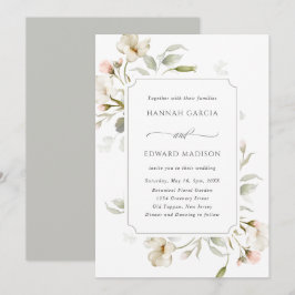 Convites Casamento Floral Elegante Da Cinza White Sage