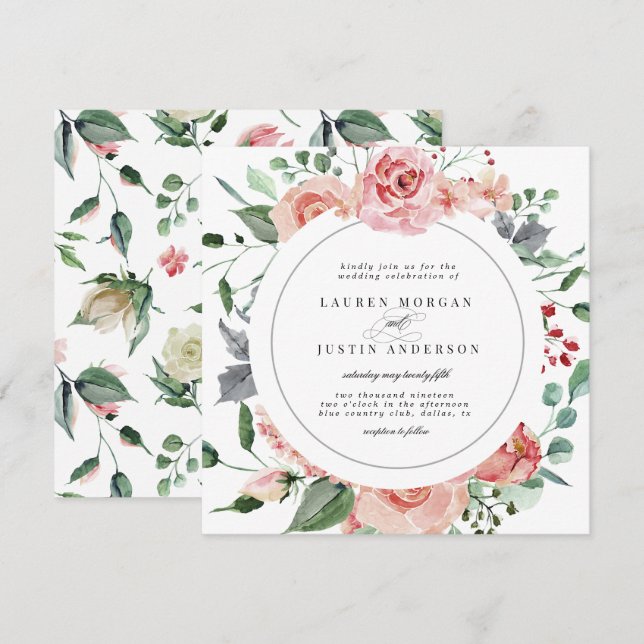 Convites casamento floral elegante da meia-noite (Frente/Verso)