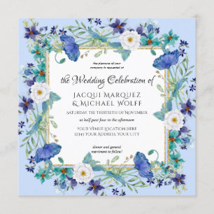 Convites Casamento Floral Elegante Da Pastel Azul Dourada D