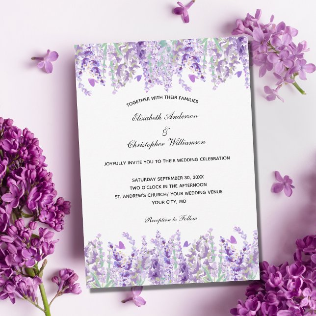 Convites Casamento Floral Elegante de Aquarela lavanda (Criador carregado)