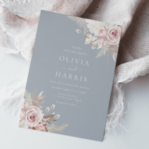 Convites Casamento Floral Elegante De Azul E De Marfim