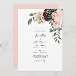 Convites Casamento Floral Elegante De Blush E Vinho