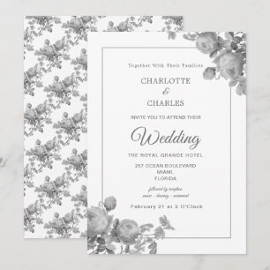 Convites Casamento Floral Elegante de Cinzas de Prata