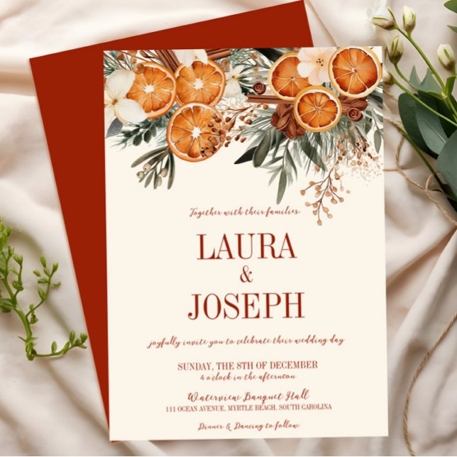 Convites Casamento Floral Elegante De Citrus Citrus (Burnt Orange Citrus Floral Wedding Invitation, Fall Autumn Winter Wedding, Boho Rustic Modern)