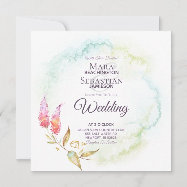 Convites ~ Casamento Floral Elegante De Dourada Mola De Águ (Frente)