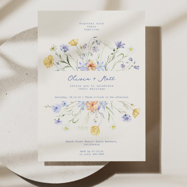 Convites Casamento Floral Elegante De Flor Selvagem (Wildflower Wedding Invitation, Elegant Floral Wedding Invite, Rustic Garden Wedding Invitation, Roma)