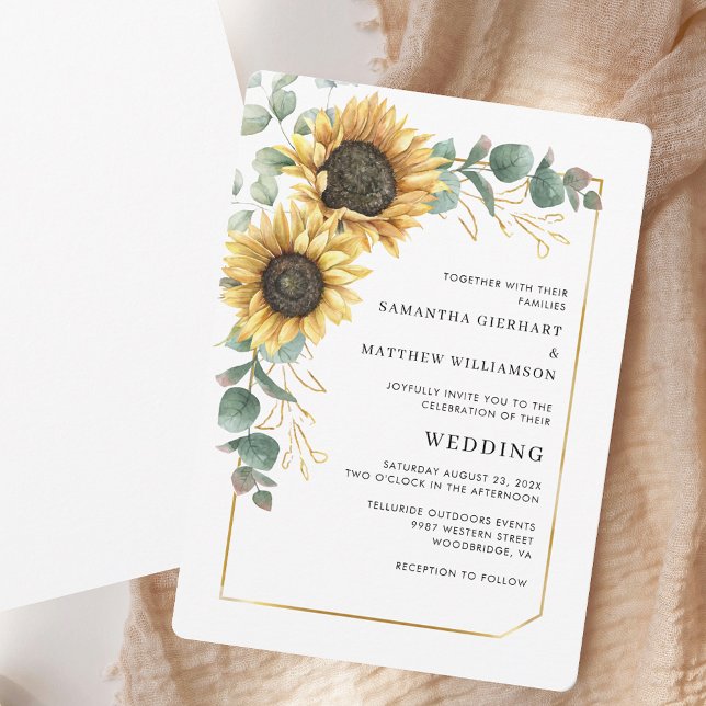 Convites Casamento Floral Elegante De Girassol Moderno (Modern Sunflower Elegant Floral Wedding Invitation)