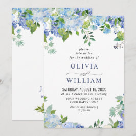 Convites Casamento Floral Elegante de Hortênsia Azul em Aqu