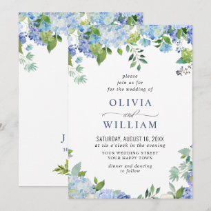 Convites Casamento Floral Elegante de Hortênsia Azul em Aqu