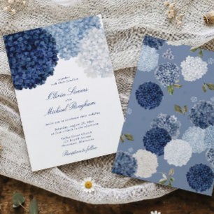 Convites Casamento Floral Elegante de Hortênsia Azul Vintag
