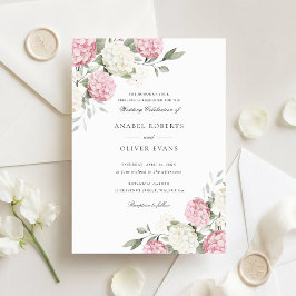 Convites Casamento Floral Elegante de Hortênsia Rosa com Ve