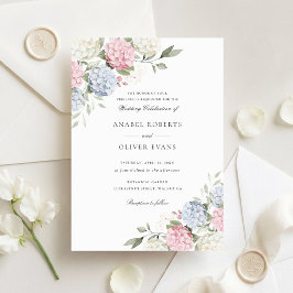 Convites Casamento Floral Elegante de Hortênsias Rosa e Azu