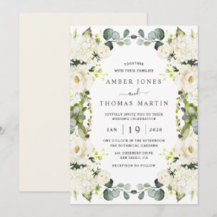Convites Casamento Floral Elegante de Marfim Branco