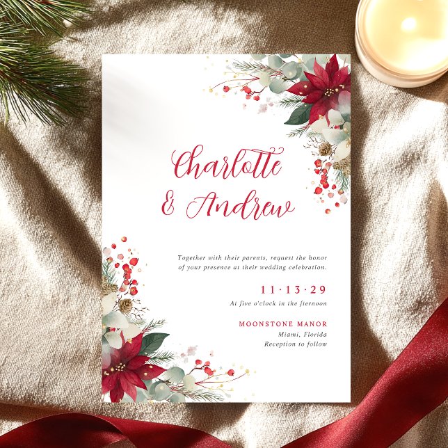 Convites Casamento Floral Elegante de Natal (Criador carregado)
