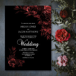 Convites Casamento Floral Elegante de Negro e Cobre