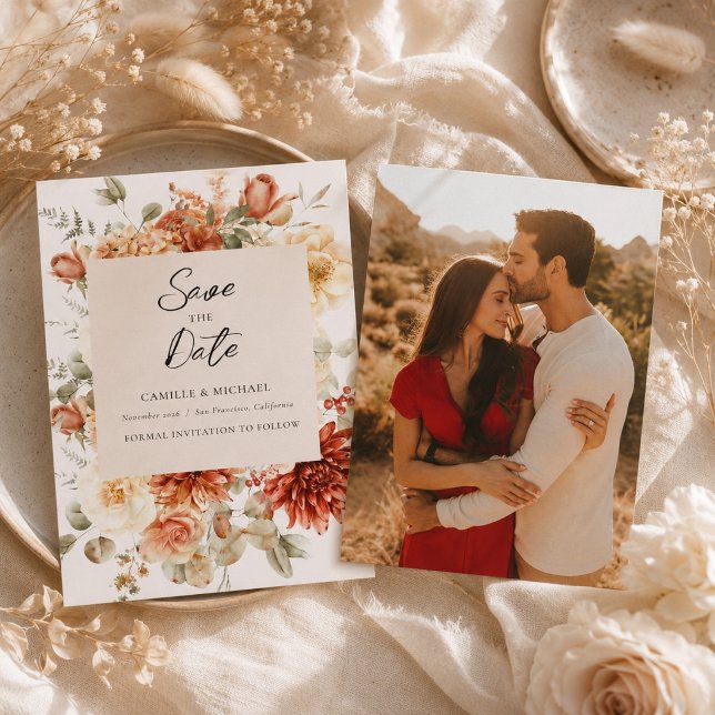 Convites Casamento Floral Elegante de Outono (Criador carregado)