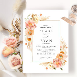Convites Casamento Floral Elegante De Peach Blush Cream Cha