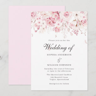 Convites Casamento Floral Elegante de Rosas Rosa-Escamosas
