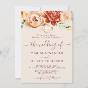 Convites Casamento Floral Elegante de Rust Beige