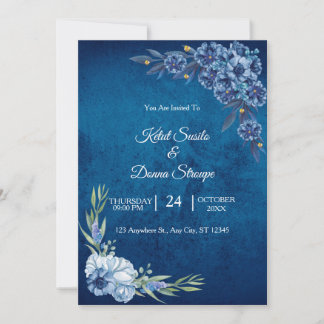 Convites Casamento floral elegante de verão azul