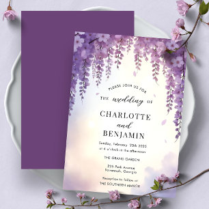 Convites Casamento Floral Elegante de Wisteria em Aquarela