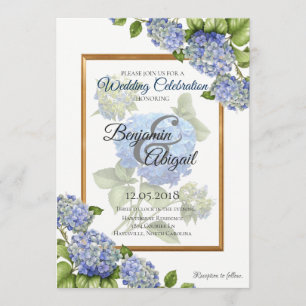 Convites Casamento floral elegante Dourado do buquê azul d