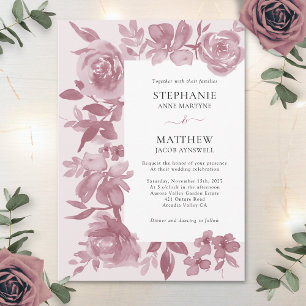 Convites Casamento Floral Elegante Dusty Rosa Watercolor