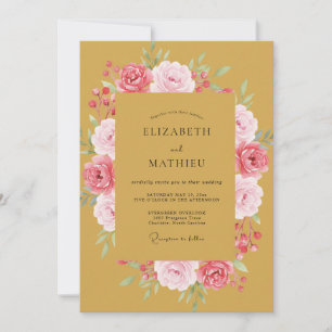 Convites Casamento Floral Elegante em Amarelo Mostarda
