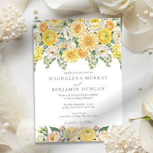 Convites Casamento Floral Elegante em Amarelo Pêssego e Ver